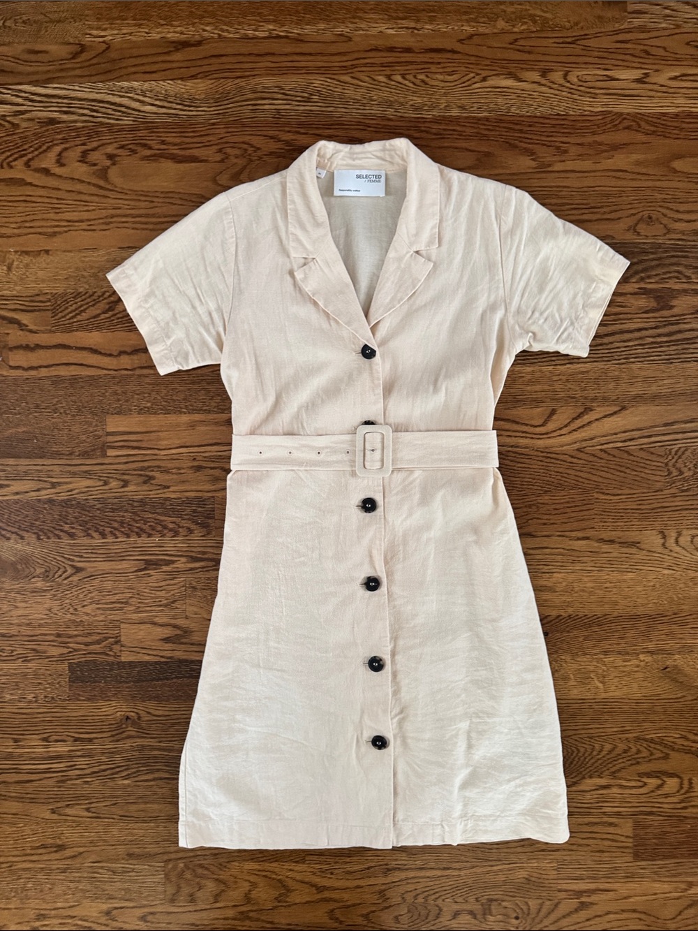 Selected Femme Cream Button-Front Belted Shirt Dress